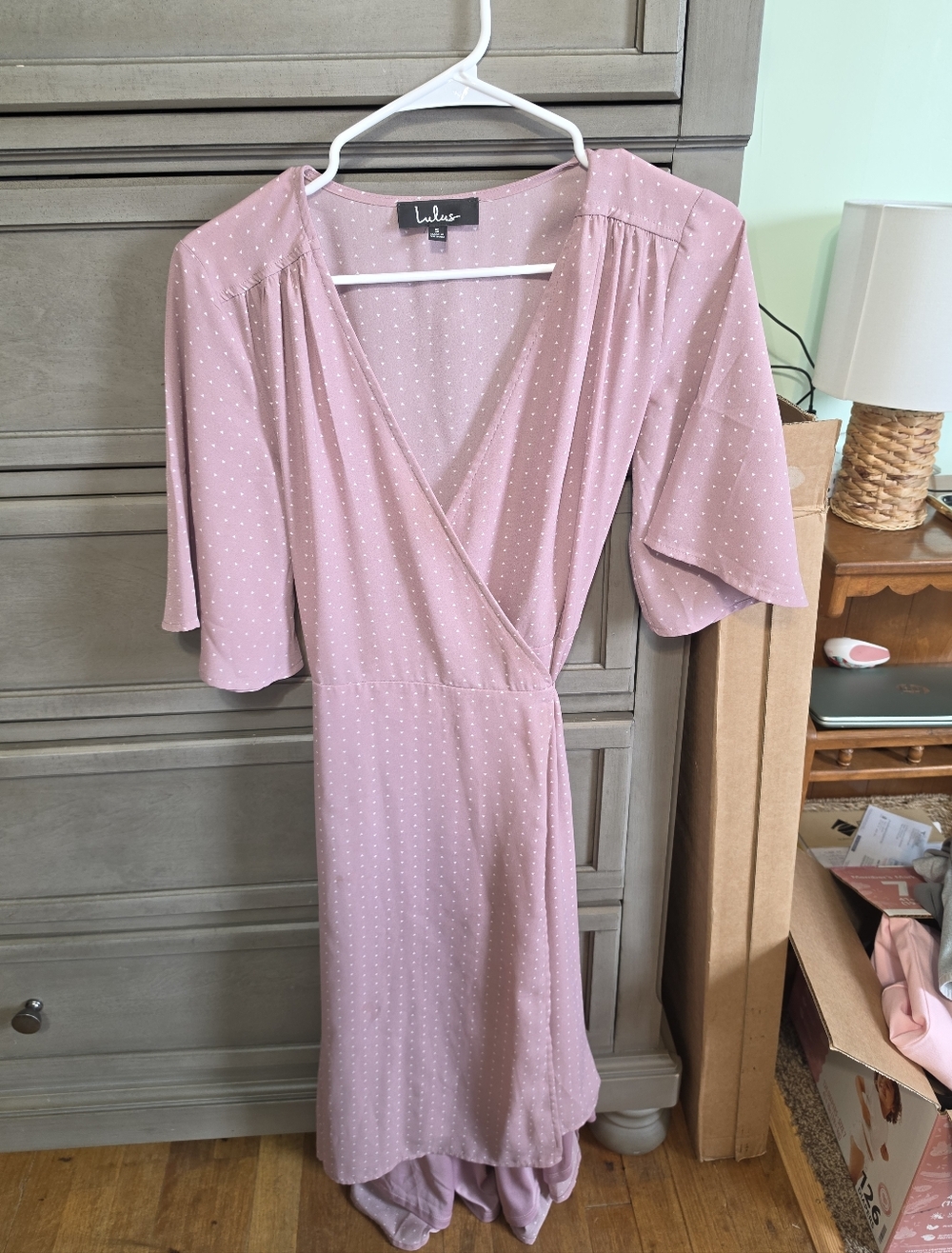 Lulu's Pink Dot Wrap Midi Dress